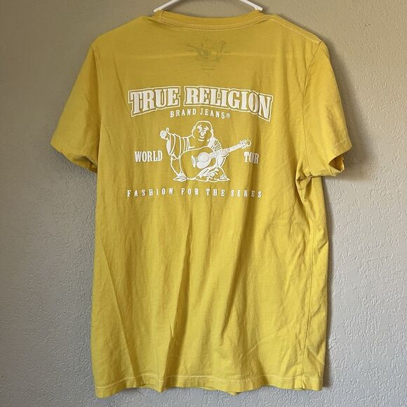 TRUE RELIGION World Tour 1956 Size Med Gold Short Sleeve T Shirt - Picture 2 of 8